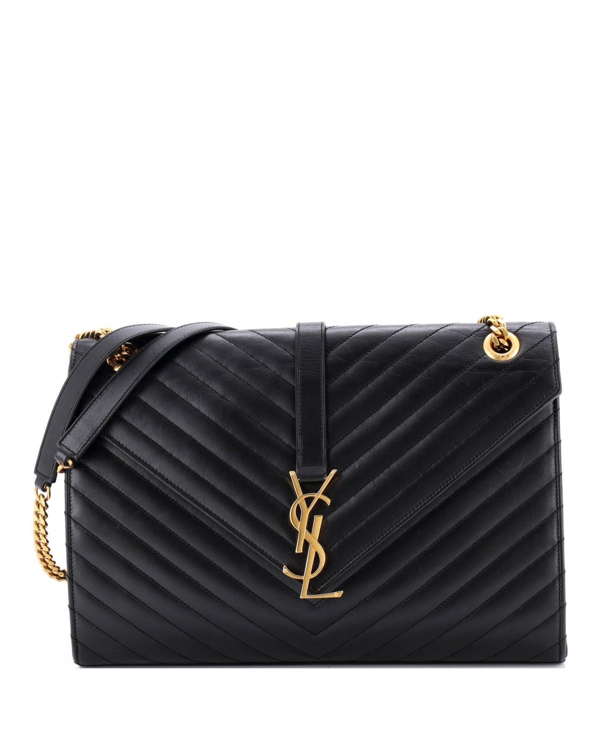 Pre-Owned Saint Laurent Large Classic Monogram Envelope Satchel Matelasse Chevron Leather - Black