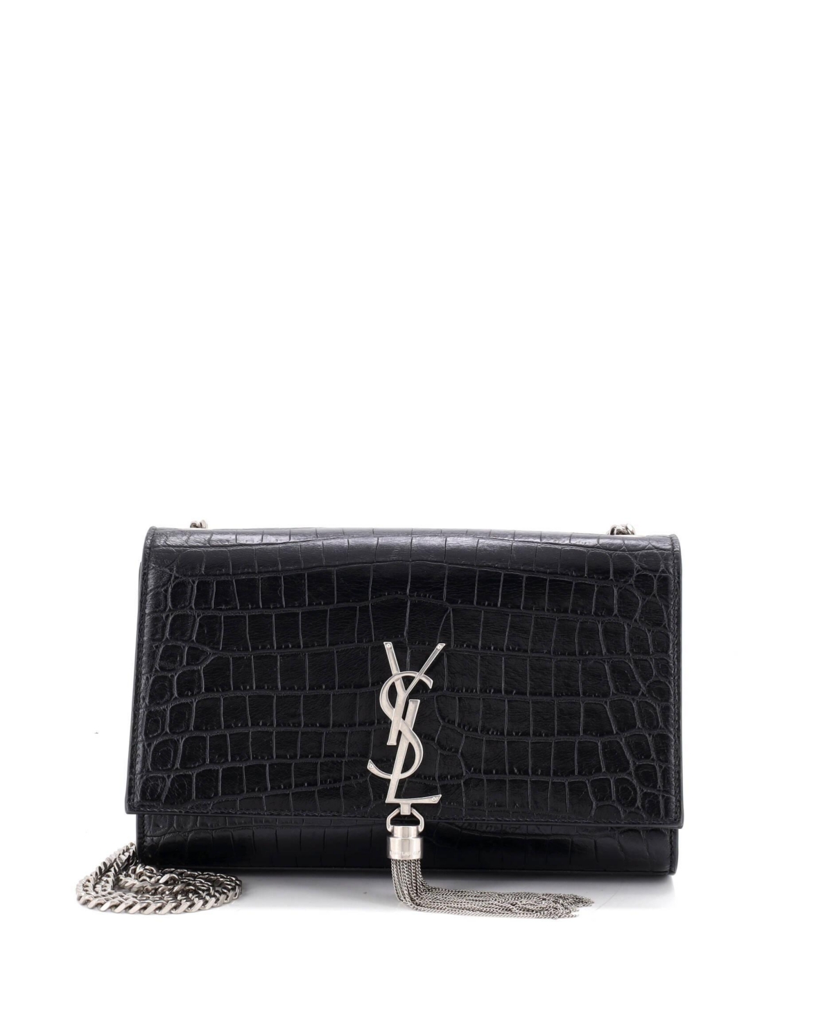 Pre-Owned Saint Laurent Medium Classic Monogram Tassel Crossbody Bag Embossed Leather - Black