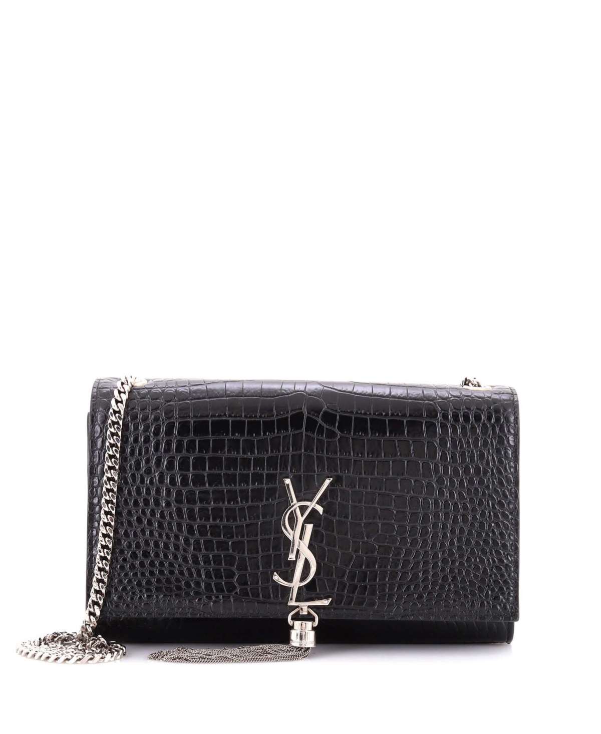 Pre-Owned Saint Laurent Medium Classic Monogram Tassel Crossbody Bag Embossed Leather - Black