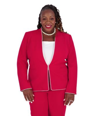 Women's Kissing Front Collarless V-Neck Piping Blazer