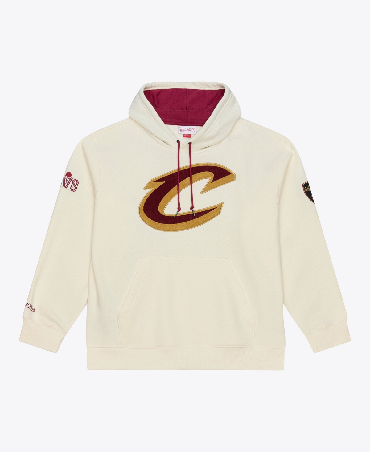 Men's Mitchell & Ness Cream Cleveland Cavaliers Hardwood Classics Chainstitch Premium Fleece Hoodie