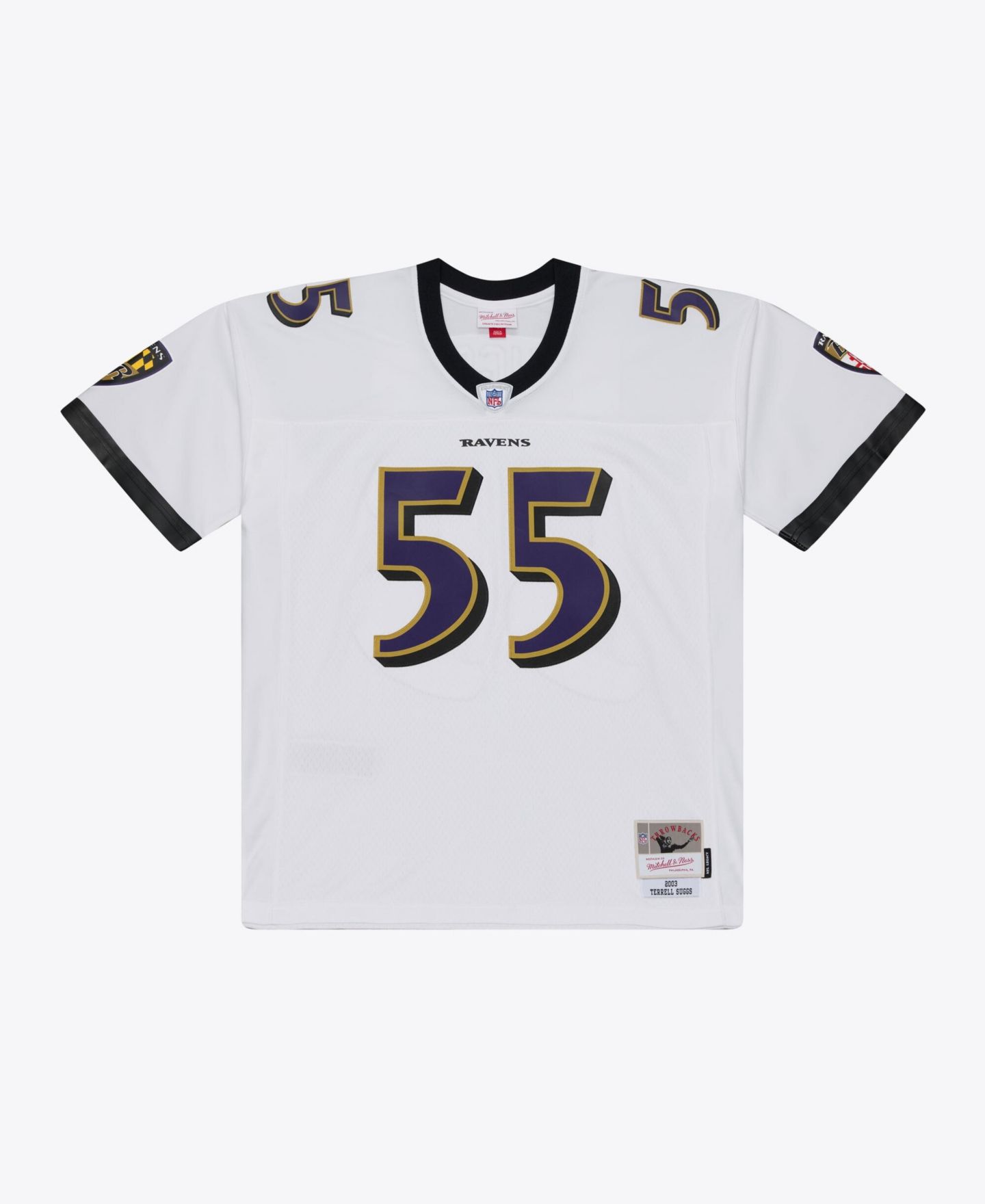 Мужской топ Mitchell & Ness Terrell Suggs White Baltimore Ravens 2003 Legacy Replica Player Jersey — фото 1
