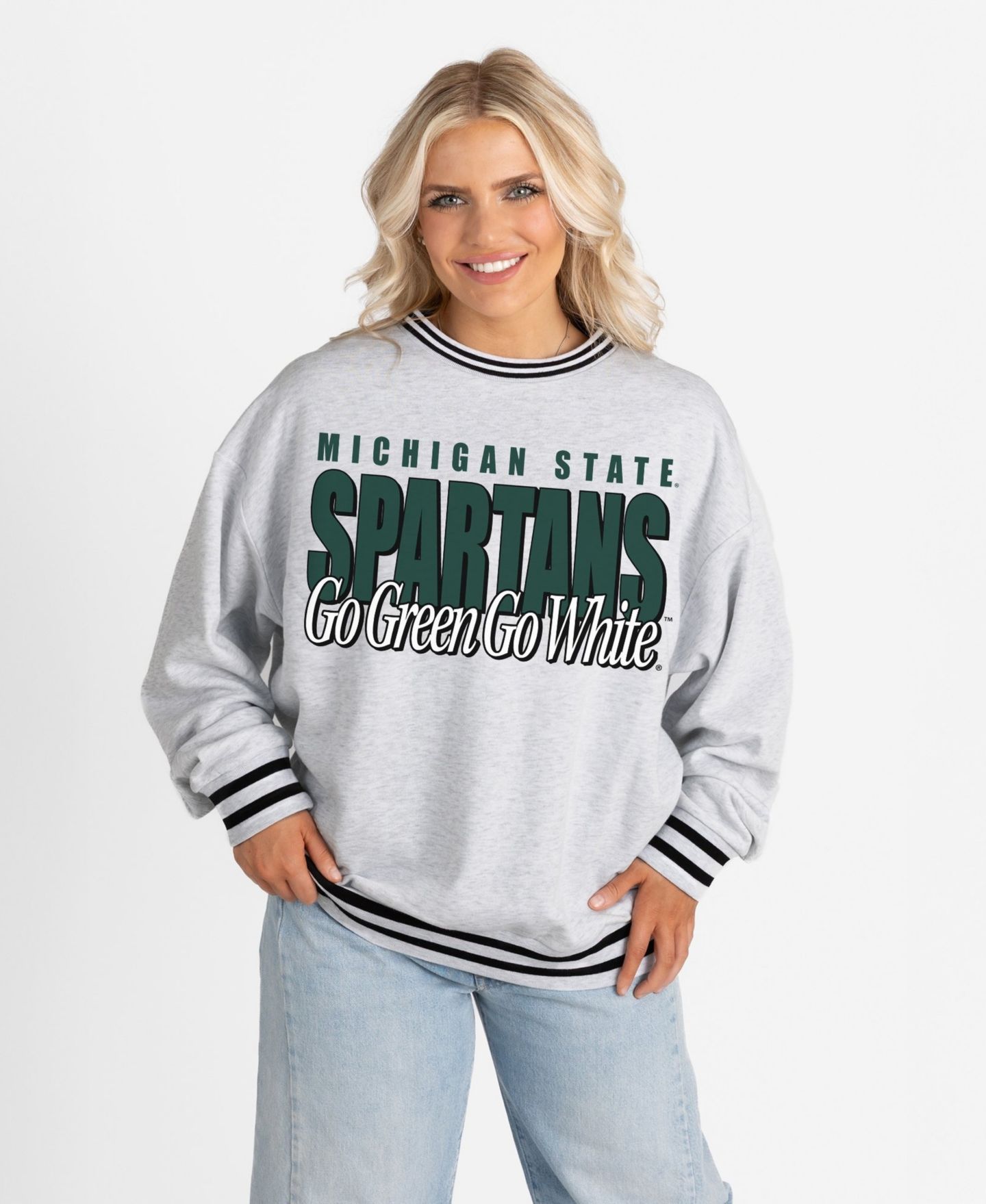Женская толстовка Gameday Couture Gray Michigan State Spartans Oversized Showdown Ringer Stripe — фото 1