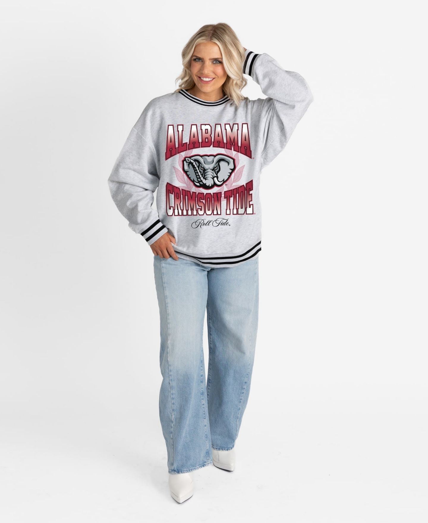 Женская толстовка Gameday Couture Ash Alabama Crimson Tide Oversized Fade Route Ringer Stripe — фото 3
