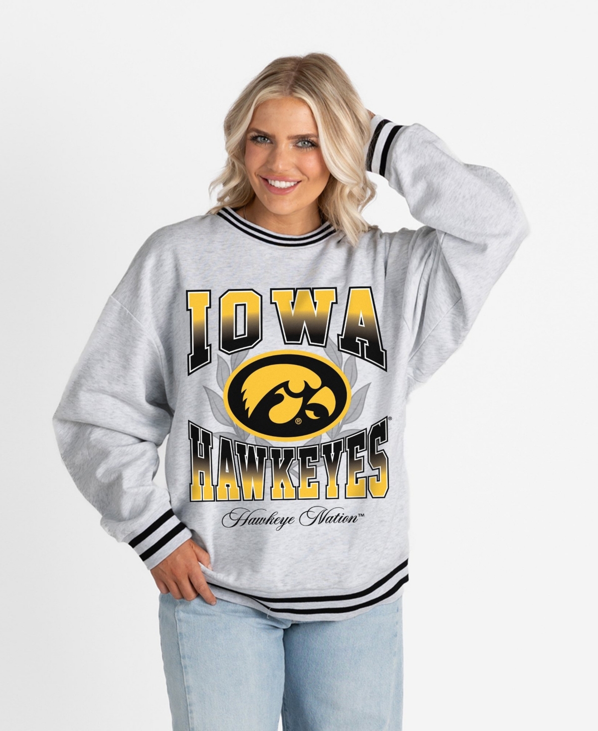 Gameday Couture Women's Iowa Hawkeyes Fade Route Ringer Stripe Oversized Sweatshirt