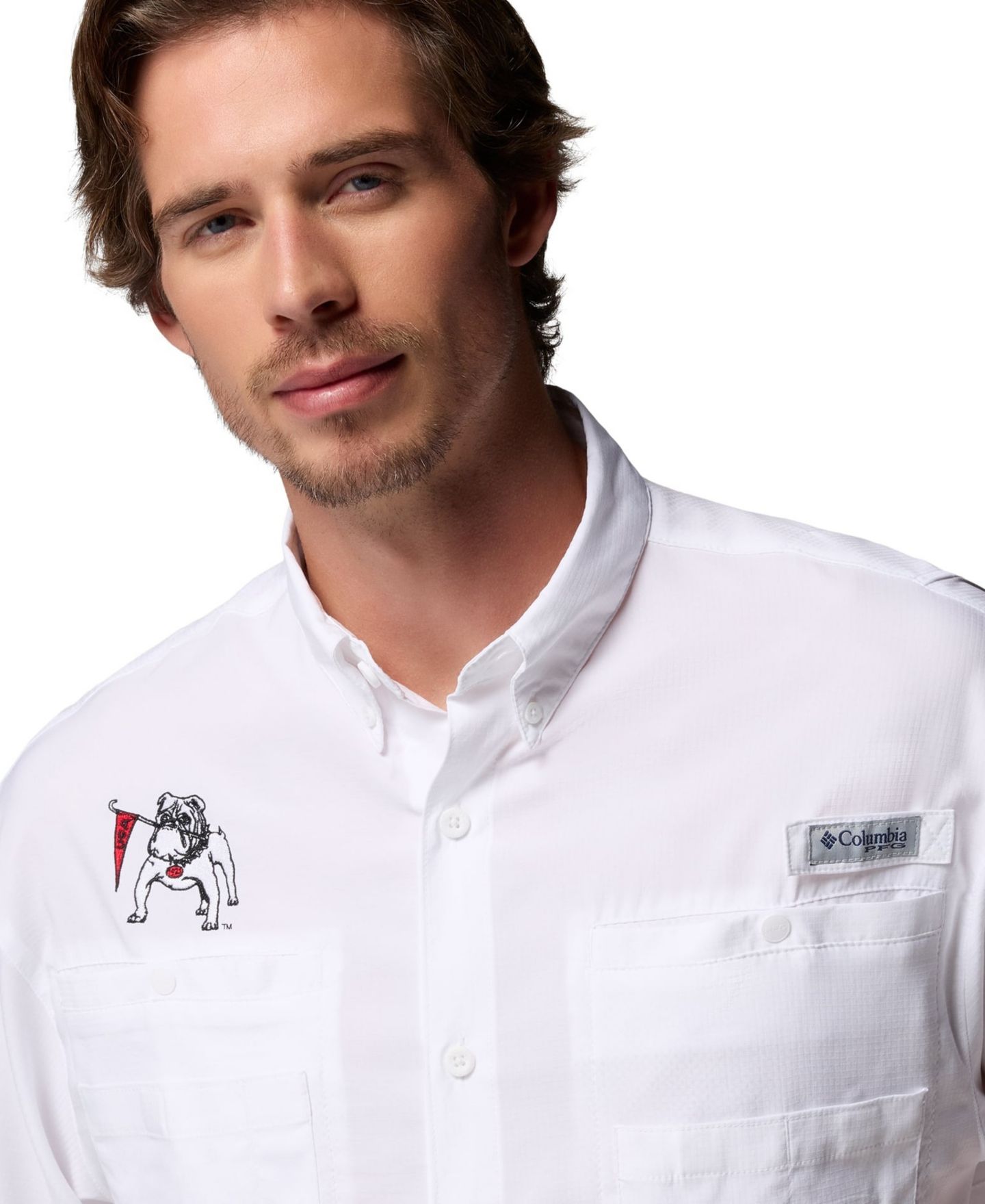 Мужская рубашка Columbia White Georgia Bulldogs Tamiami Omni-Shade Button-Down — фото 5