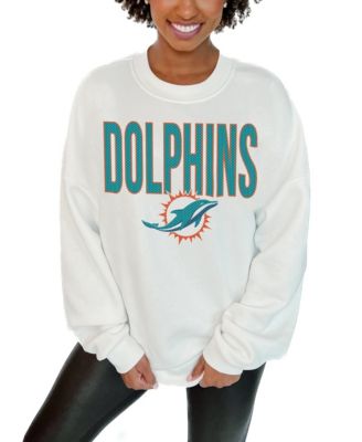 Women's White Miami Dolphins Just Go With It Oversized Long Sleeve Crewneck Sweatshirt