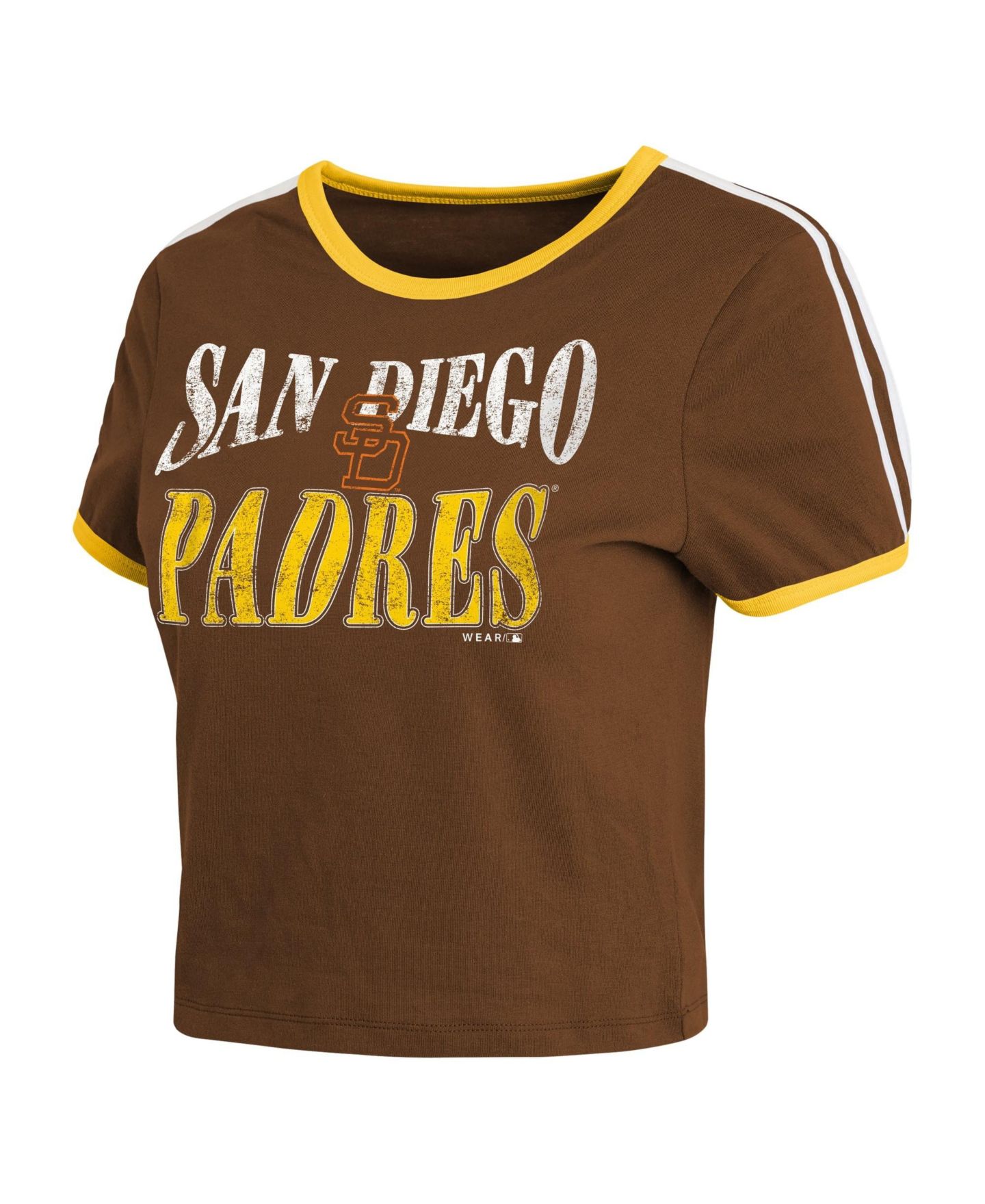 Женская футболка WEAR by Erin Andrews Brown San Diego Padres Cropped Throwback Ringer Baby T-Shirt — фото 2