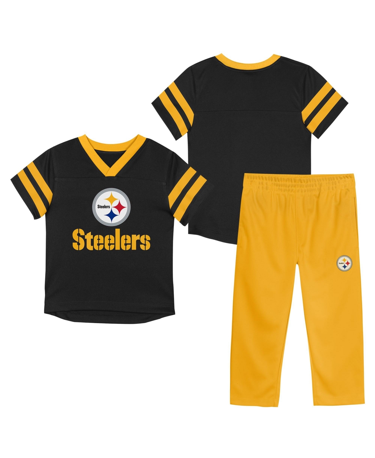 Outerstuff Babies' Toddler Boys' And Girls' 2t-5t Pittsburgh Steelers Red Zone V-neck Striped-sleeve Jersey And Pants,  In Black