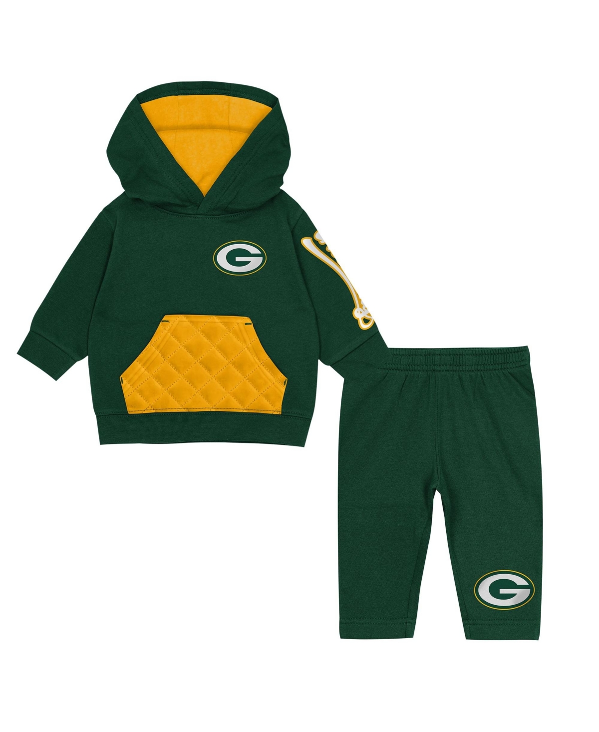 Outerstuff Boys' and Girls' 2T-5T Green Bay Packers Drive Stopper Fleece Hoodie and Pants, 2-Piece Set