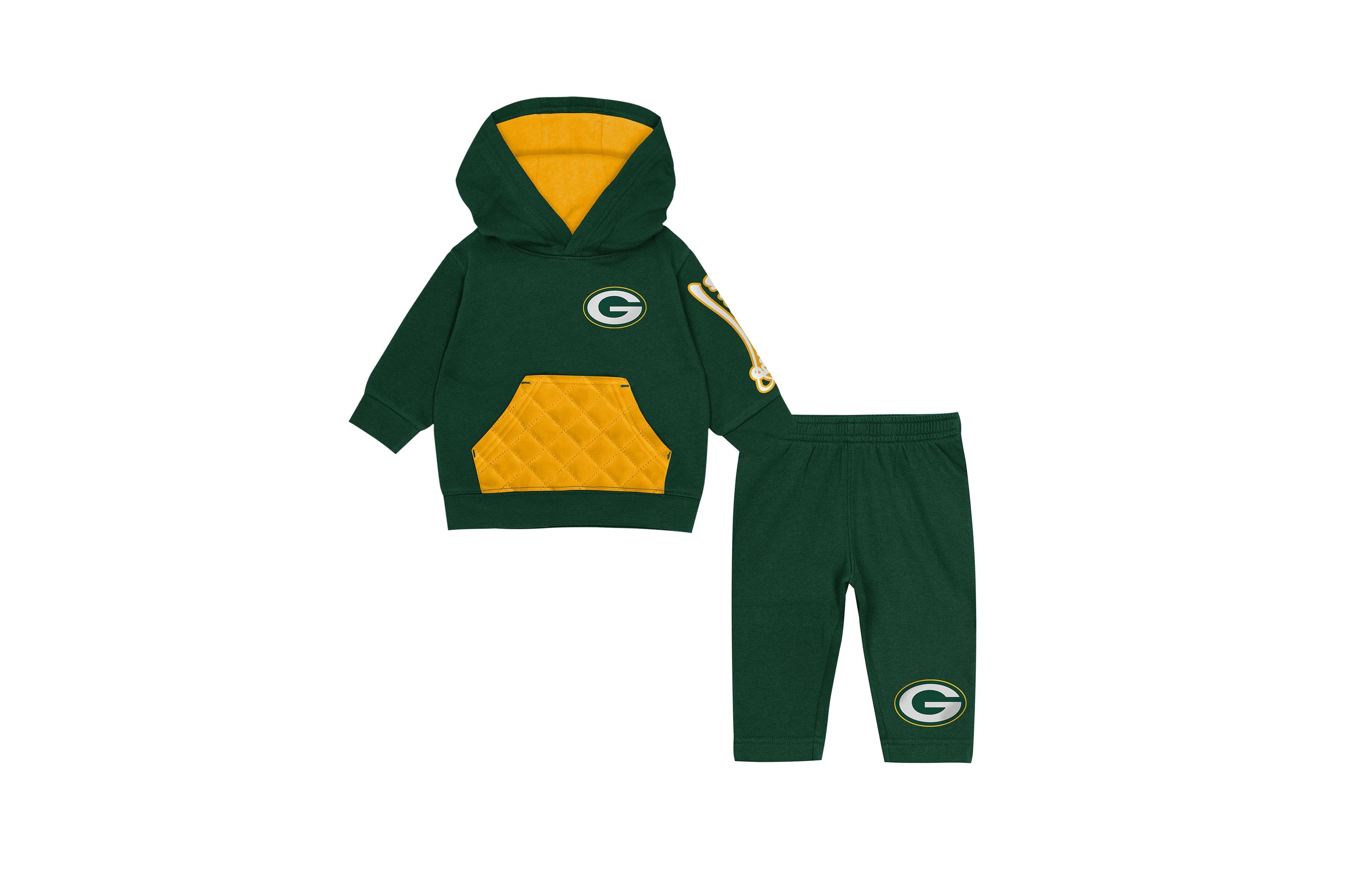 Outerstuff Boys' and Girls' 2T-5T Green Bay Packers Drive Stopper Fleece Hoodie Pants, 2-Piece Set