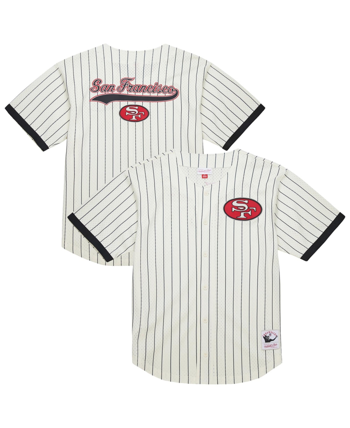Mitchell & Ness Men's Big & Tall San Francisco 49ers Heavyweight Mesh Button-Up Jersey - Cream, Cardinal