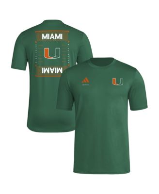 Men's Green Miami Hurricanes Locker Football Icon AEROREADY Pre-Game T-Shirt
