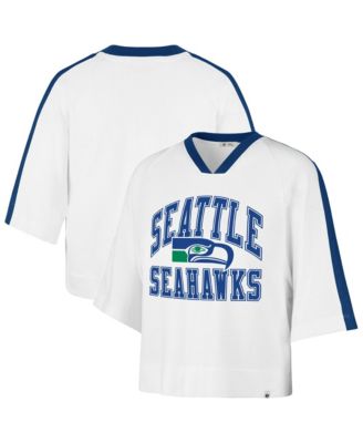 Women's '47 White Seattle Seahawks Big Overarch Drop Needle Raglan V-Neck T-Shirt