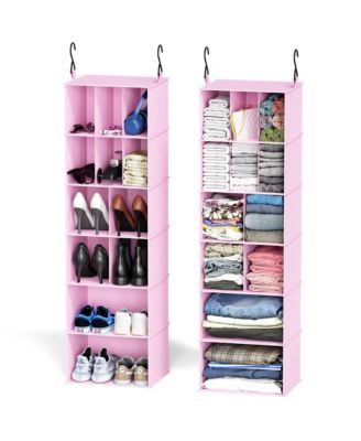 2-Pack Hanging Closet Organizer with Dividers, 24 Compartments Storage Shoe Shelves for Closet, Wardrobe, RV and Garment Rack