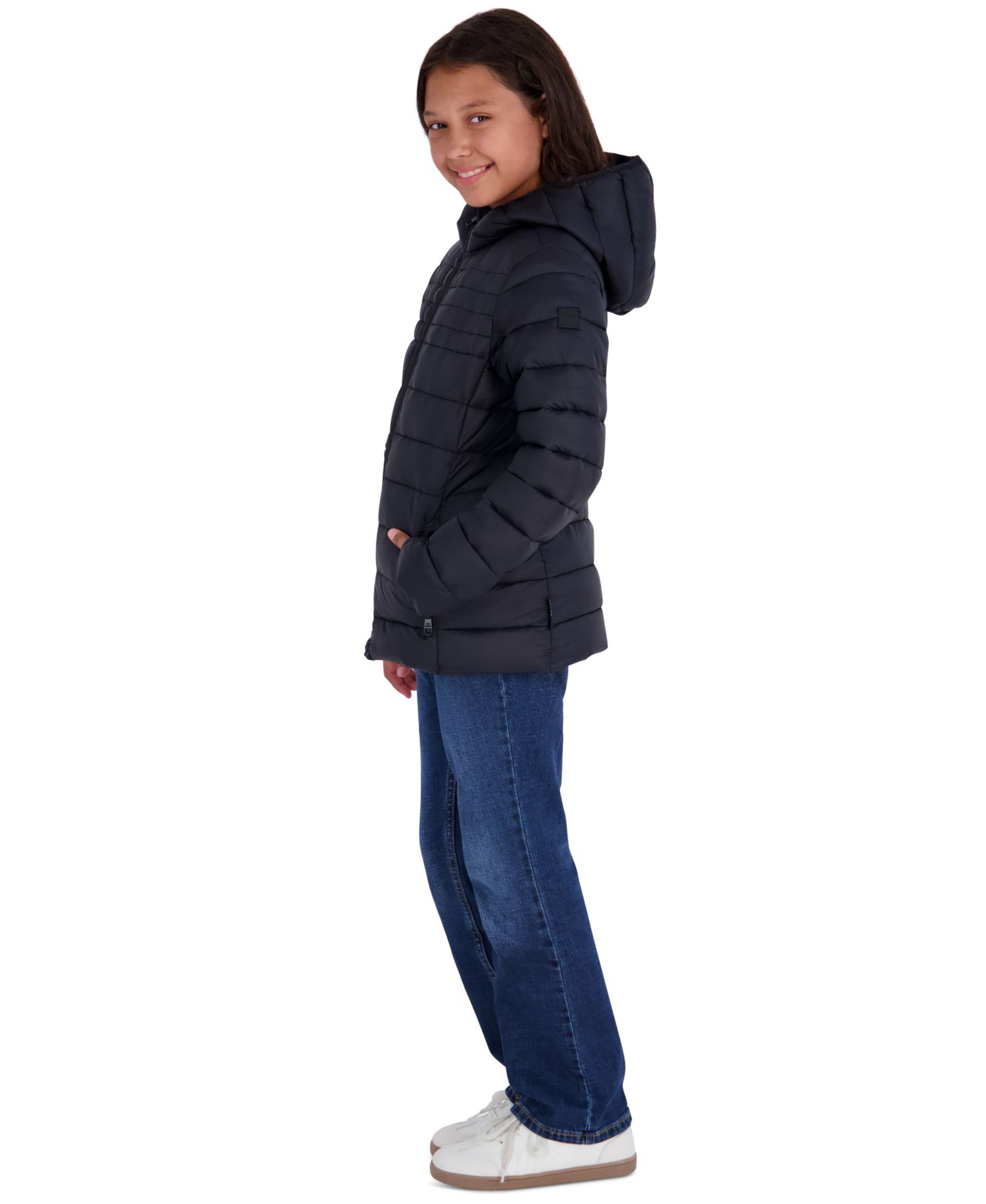 Куртка Steve Madden Lightweight Hooded Packable Jacket для девочек, цвет: Чёрный — фото 7