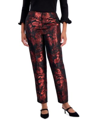 Women's Fly Front Slim Pant Metallic Floral Straight