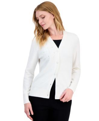 Women's Long-Sleeve Floral Lace-Applique Button-Up Cardigan