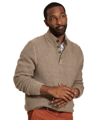 Men's Autumn Pier Mock-Neck Textured-Box-Stitch Long-Sleeve Pullover