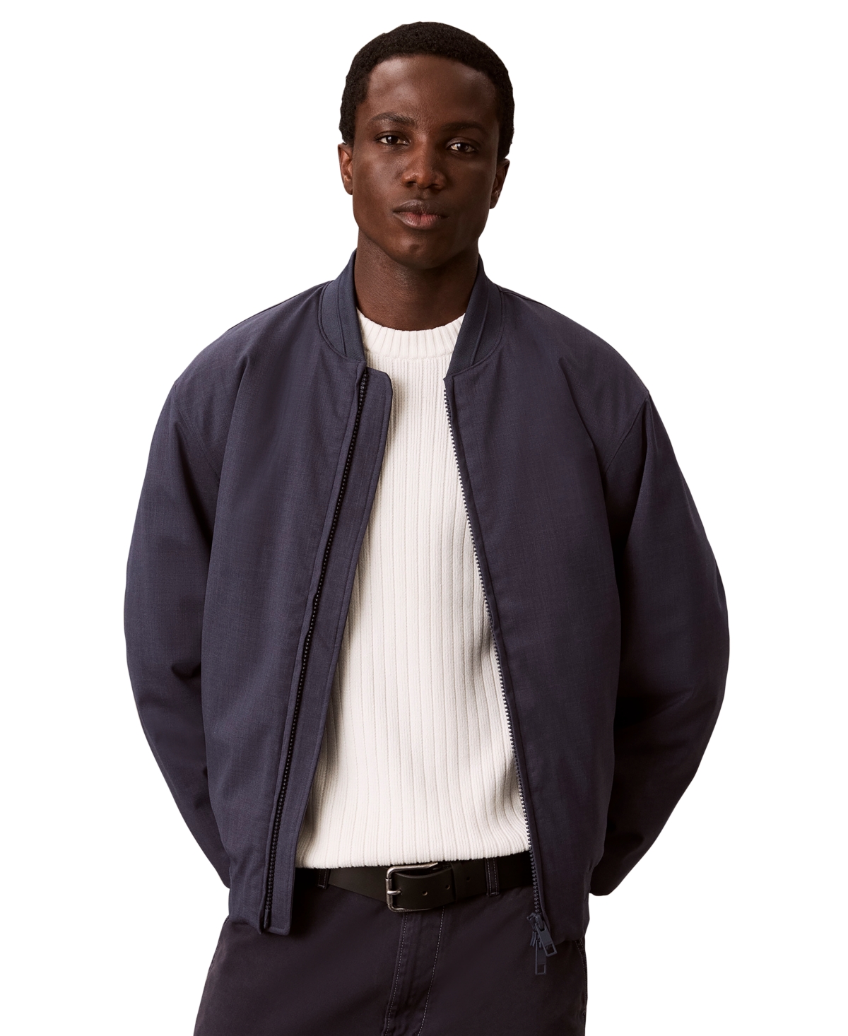 Calvin Klein Men's Classic-Fit Twill Bomber Jacket - Blue Nights