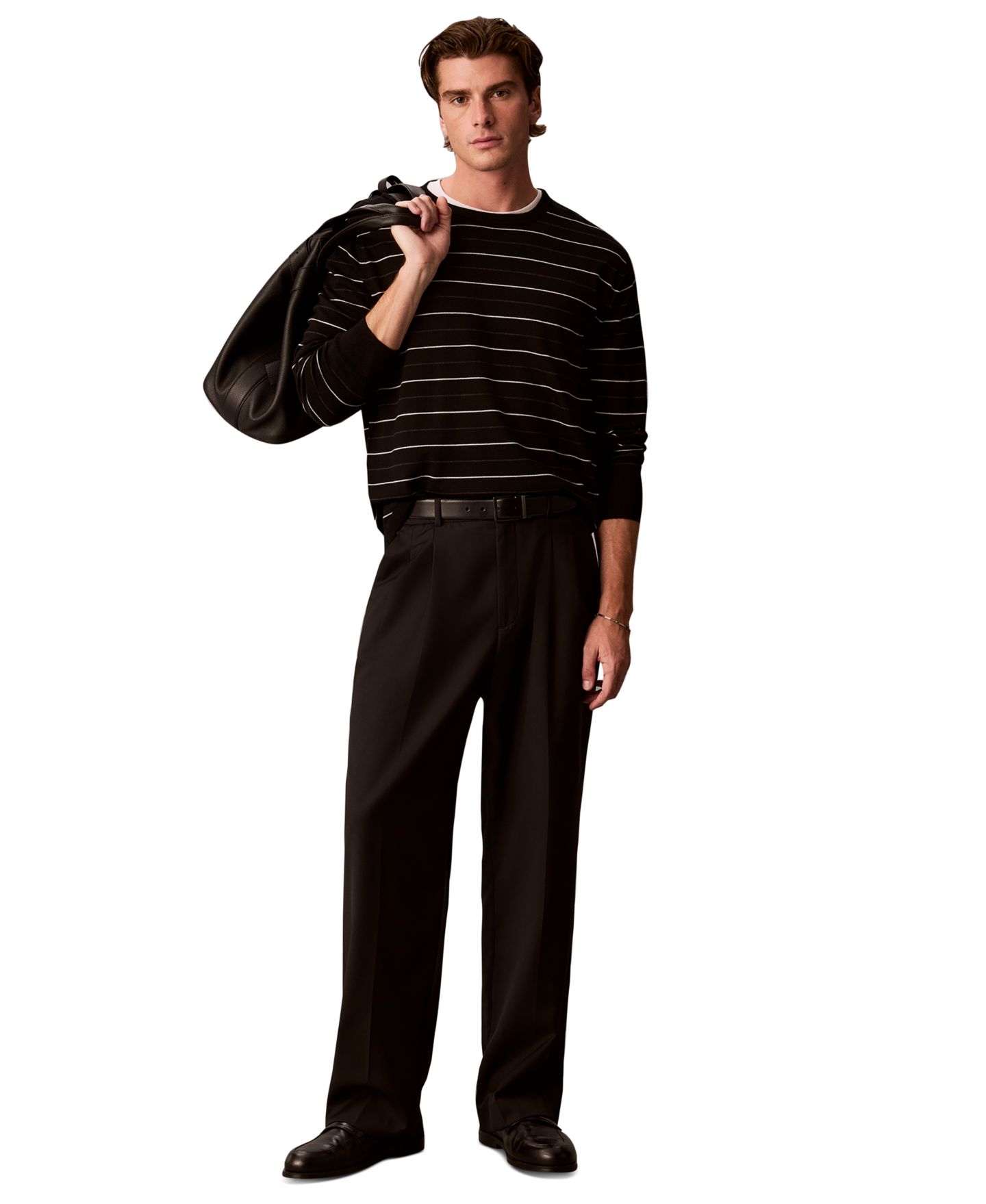 Мужской свитер Calvin Klein Merino Stripe Lightweight Crewneck, цвет: Чёрный — фото 2