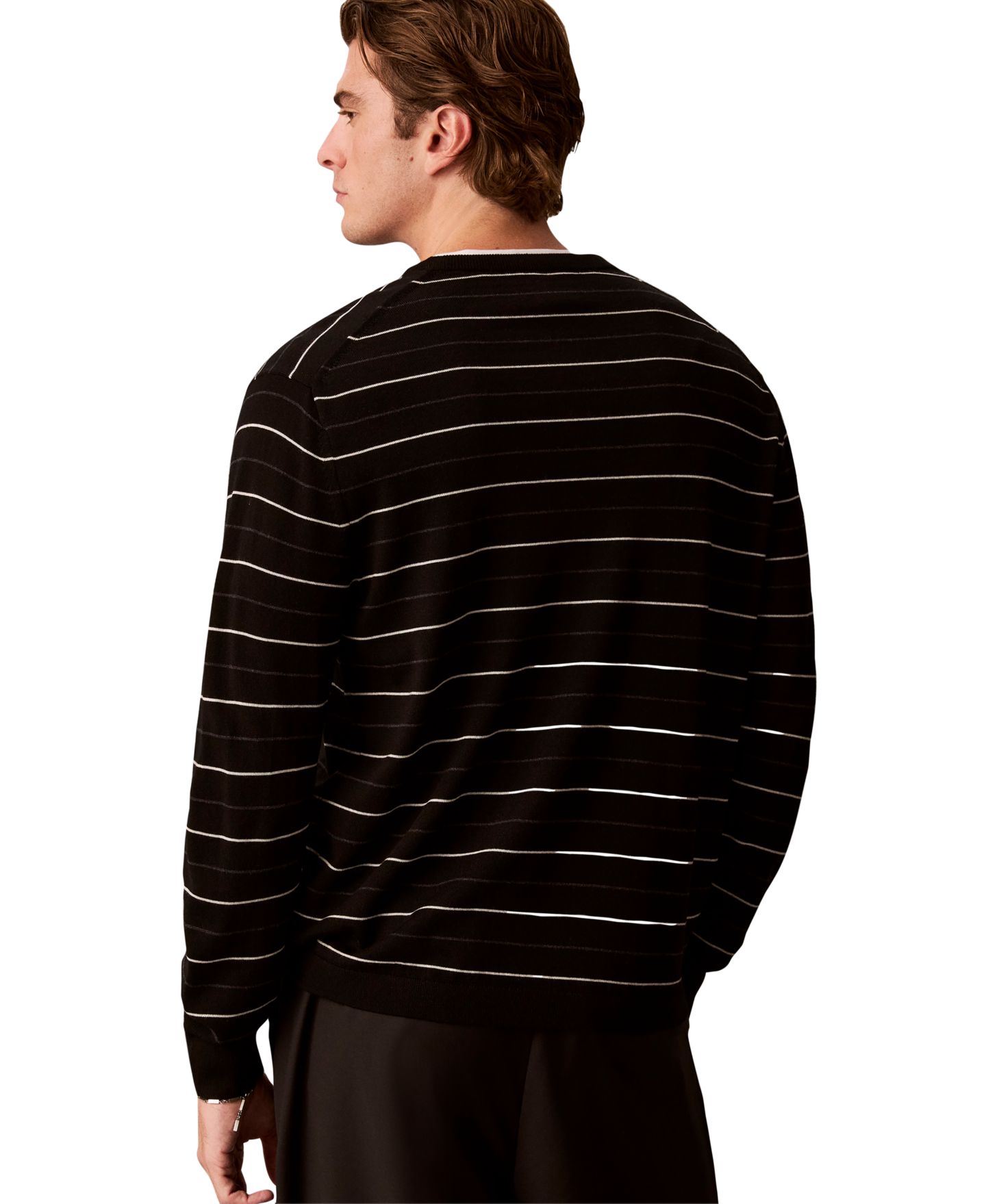 Мужской свитер Calvin Klein Merino Stripe Lightweight Crewneck, цвет: Чёрный — фото 5