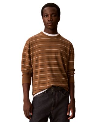 Men's 100% Merino Stripe Lightweight Crewneck Sweater