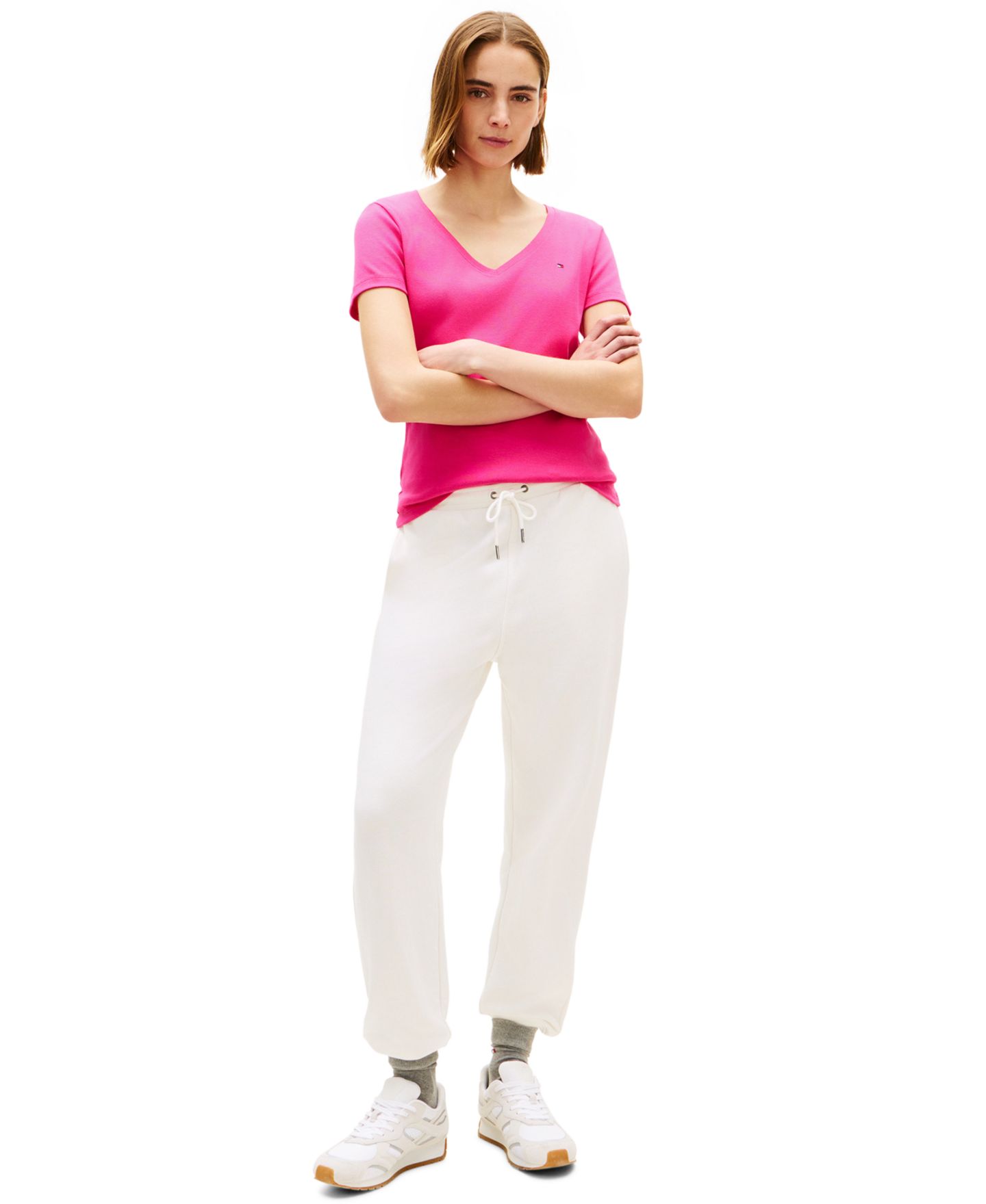 Женская футболка Tommy Hilfiger Rib Slim V-Neck Short-Sleeve T-Shirt, цвет: Чёрный — фото 5