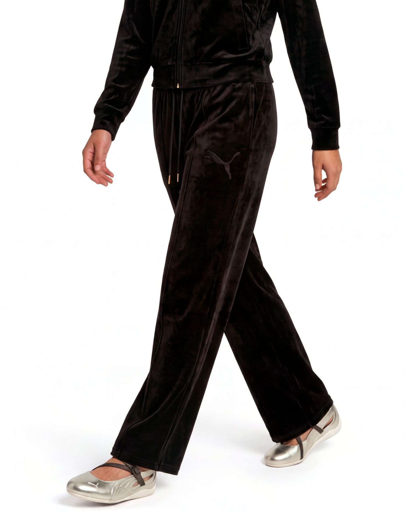 Женские брюки PUMA Ess Elevated Comfort Velour Straight-Leg, цвет: Чёрный — фото 1