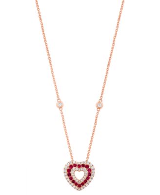 Diamond (3/8 ct. t.w.) and Ruby (3/8 ct. t.w.) Heart Pendant in 14k Rose Gold