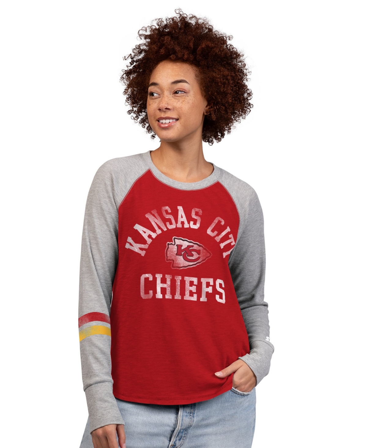Starter Women's Red/Gray Kansas City Chiefs Waffle-Knit Raglan Long Sleeve T-Shirt