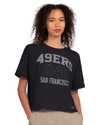 Women's Black San Francisco 49ers Rhinestone Boxy Cropped T-Shirt