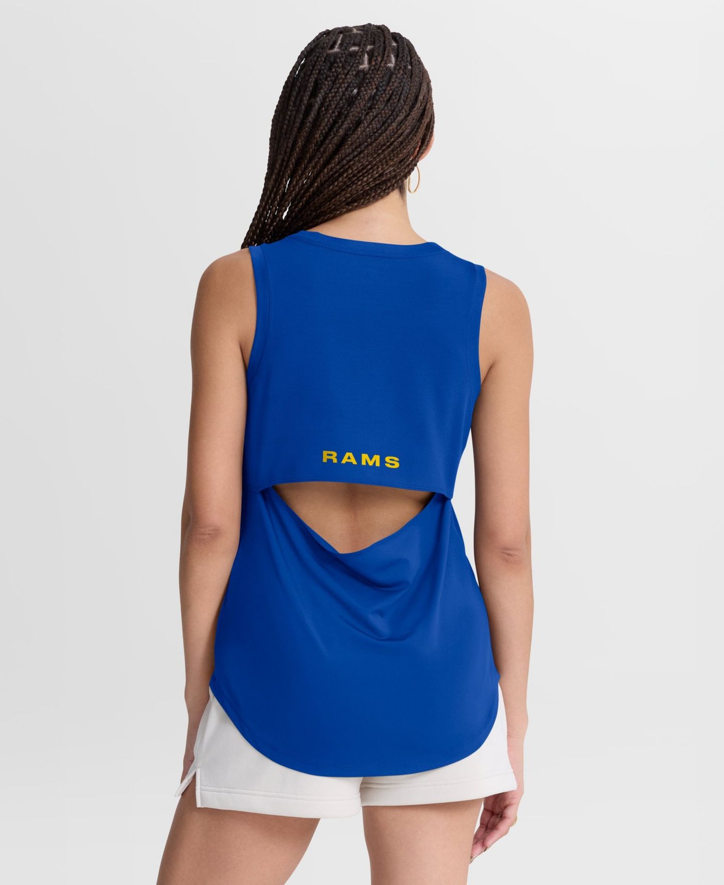 Женский топ Fanatics Royal Los Angeles Rams Draped Mesh Back Performance — фото 3