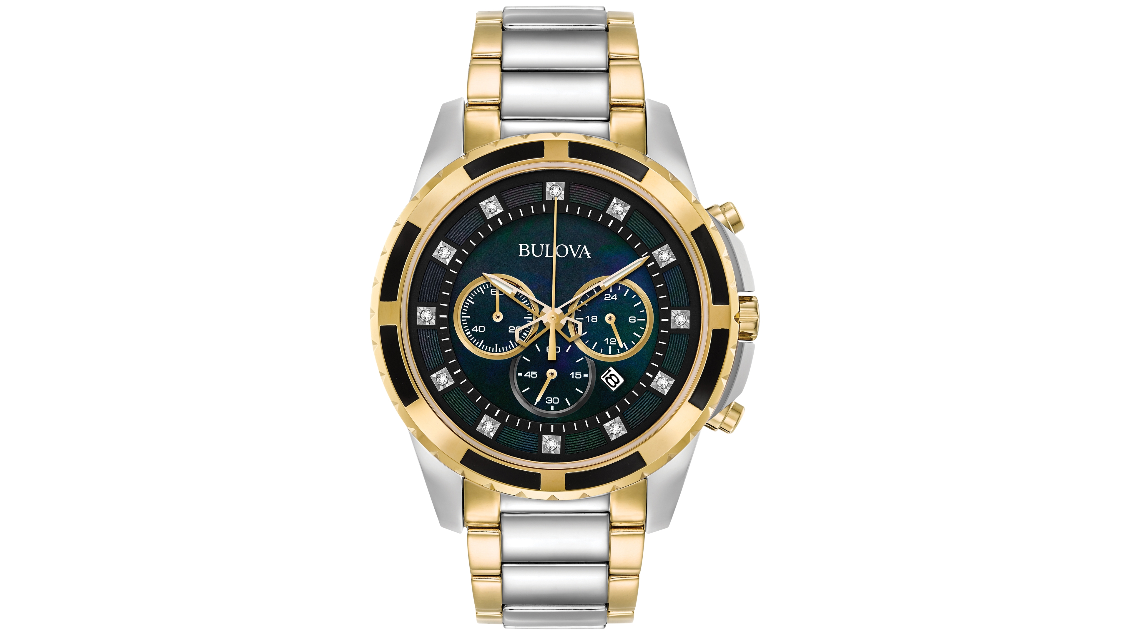 Bulova Men's Chronograph Diamond Accent Two-Tone Stainless Steel Bracelet Watch 44mm 98D132
