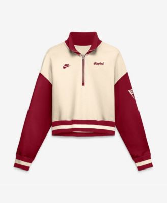 Women's Natural/Cardinal Stanford Cardinal Oversized Legacy Color Block Cropped Quarter-Zip Pullover Sweatshirt