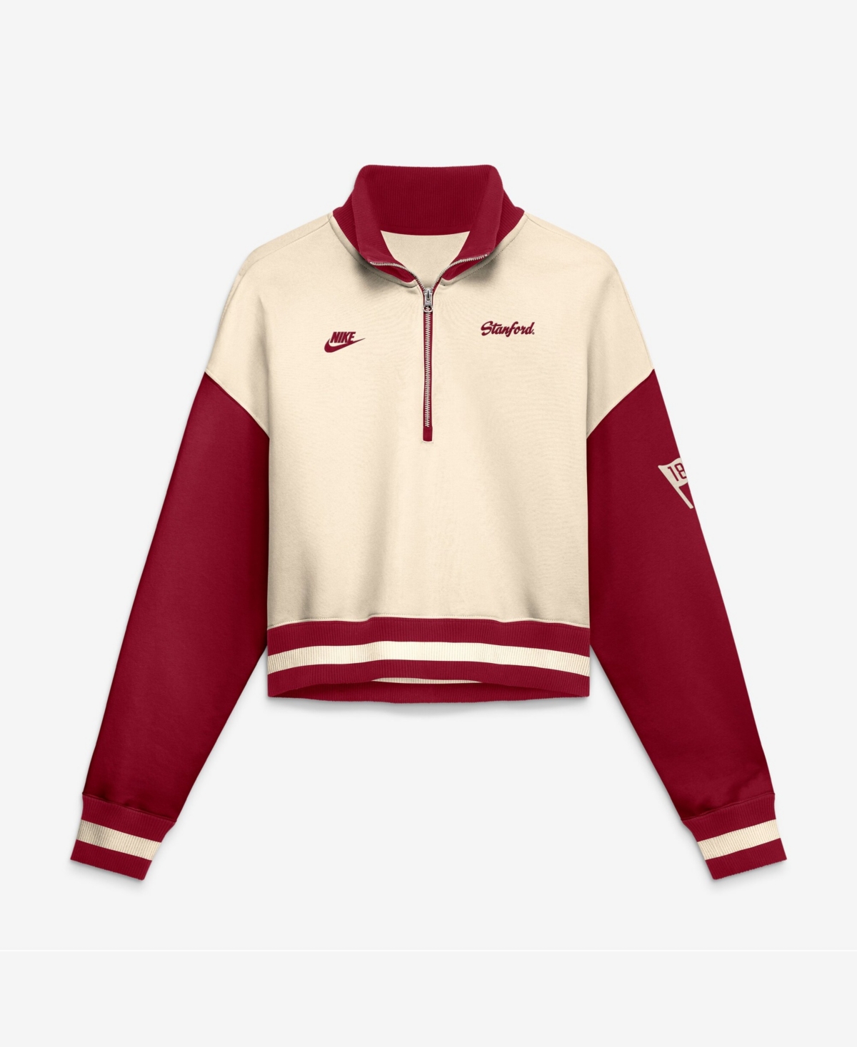 Nike Women's Natural/Cardinal Stanford Cardinal Oversized Legacy Color Block Cropped Quarter-Zip Pullover Sweatshirt