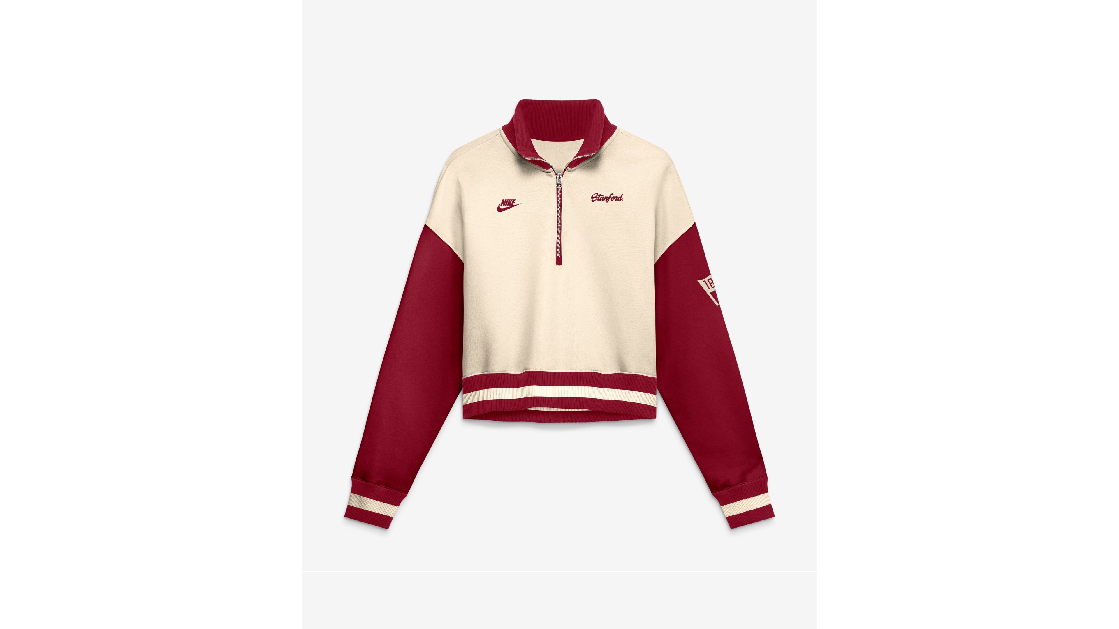 Nike Women's Natural/Cardinal Stanford Cardinal Oversized Legacy Color Block Cropped Quarter-Zip Pullover Sweatshirt