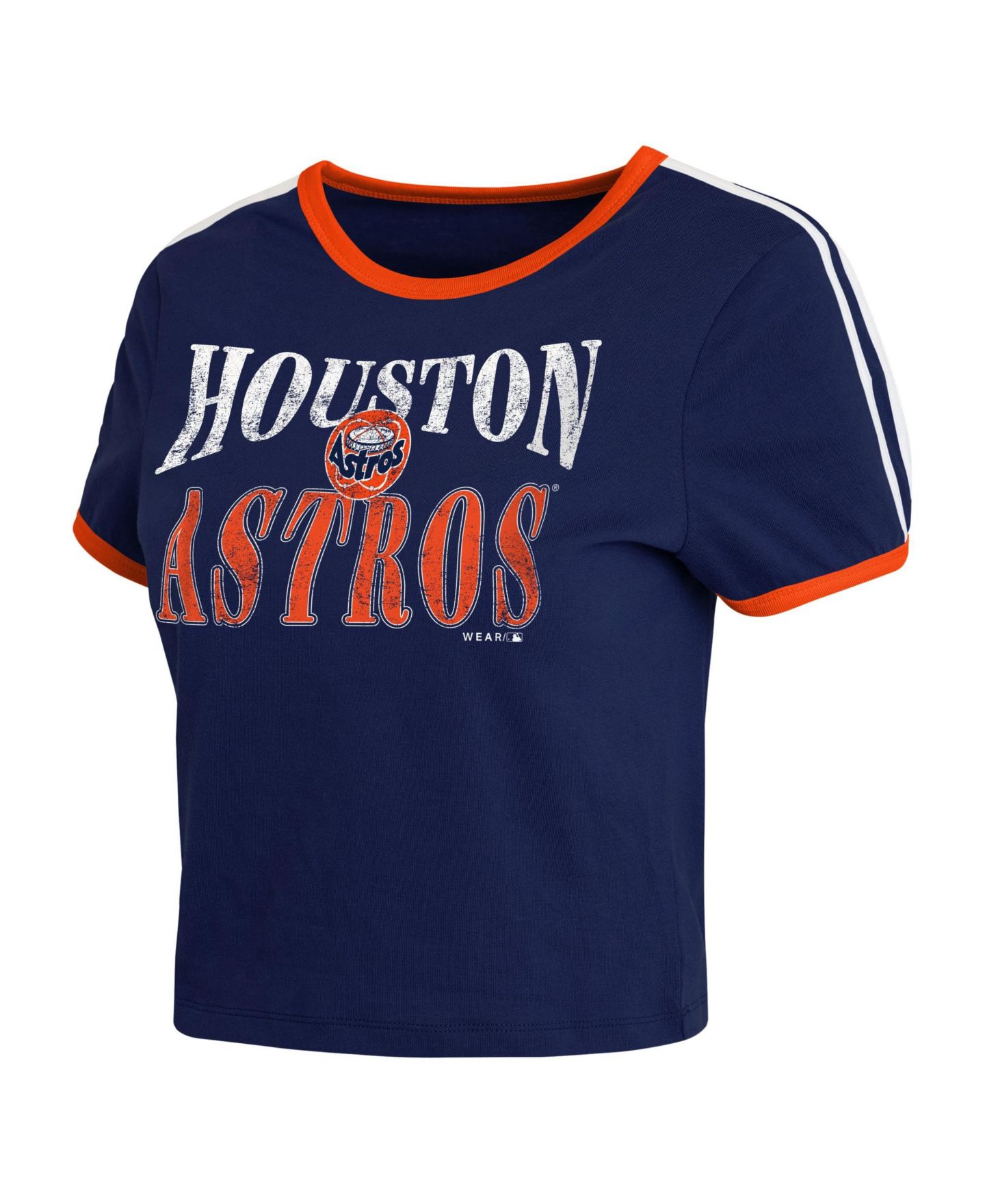 Женская футболка WEAR by Erin Andrews Navy Houston Astros Cropped Throwback Ringer Baby T-Shirt — фото 3