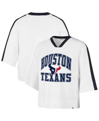 Women's '47 White Houston Texans Big Overarch Drop Needle Raglan V-Neck T-Shirt