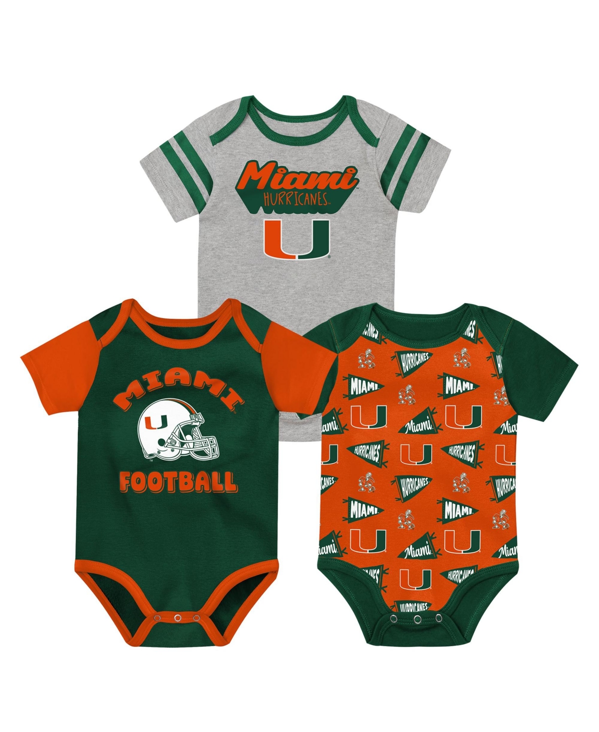 Outerstuff Baby Boys And Girls Green Miami Hurricanes Star Player Three-piece Bodysuit Set