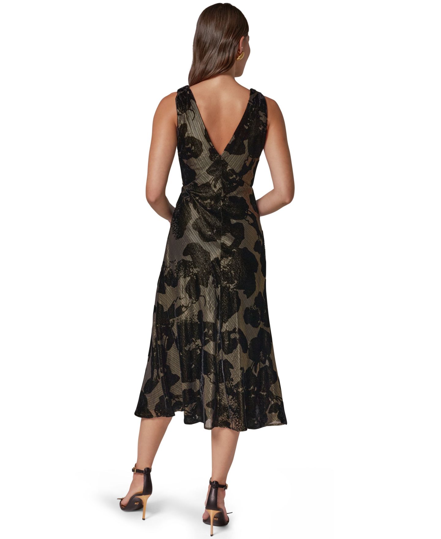 Женское платье Donna Karan New York Floral A-Line Metallic Velvet Burnout Midi, цвет: Чёрный / Золотой — фото 4