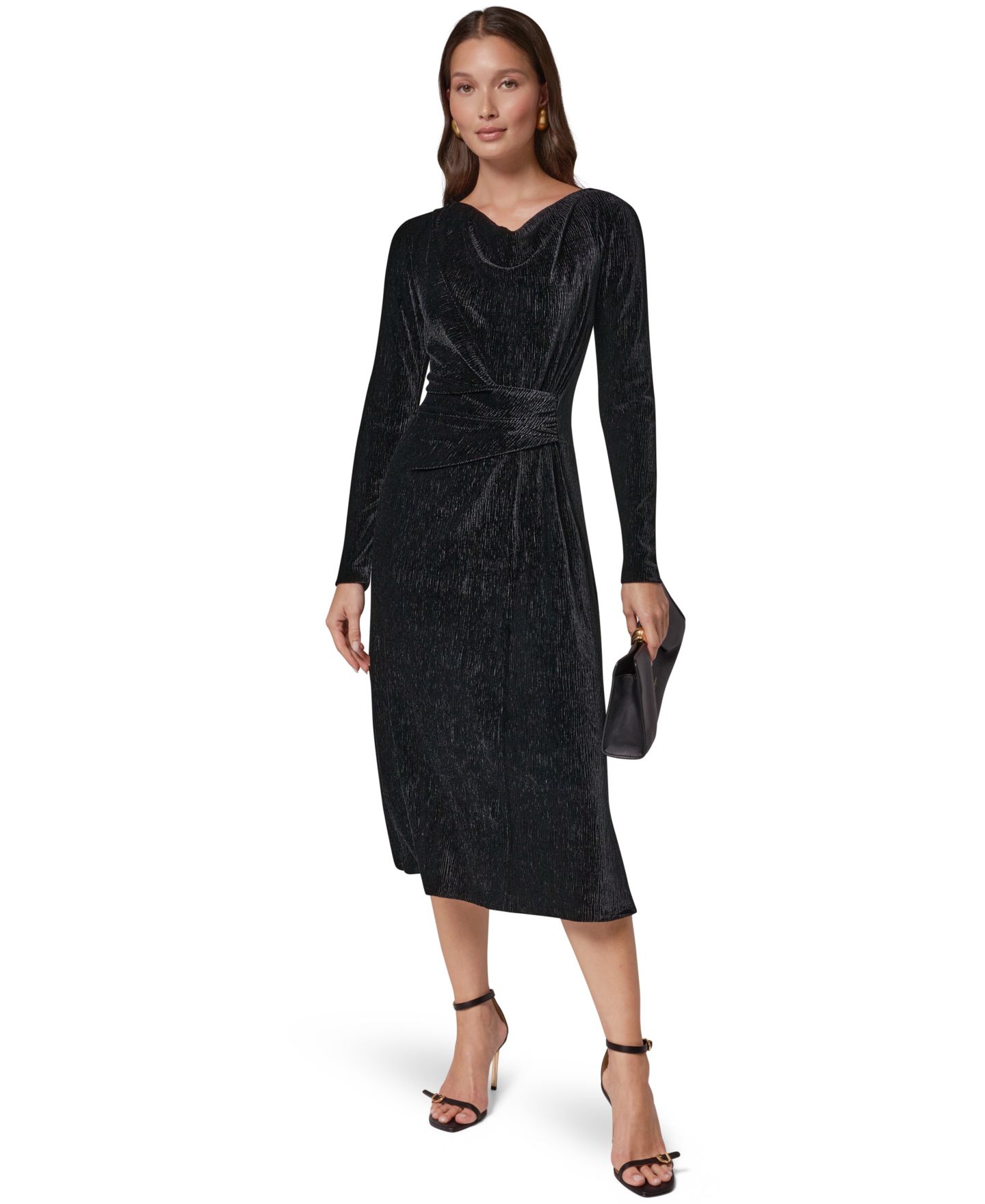 Женское бархатное платье Donna Karan New York А-силуэта с воротником-хомутом, цвет: Чёрный — фото 1