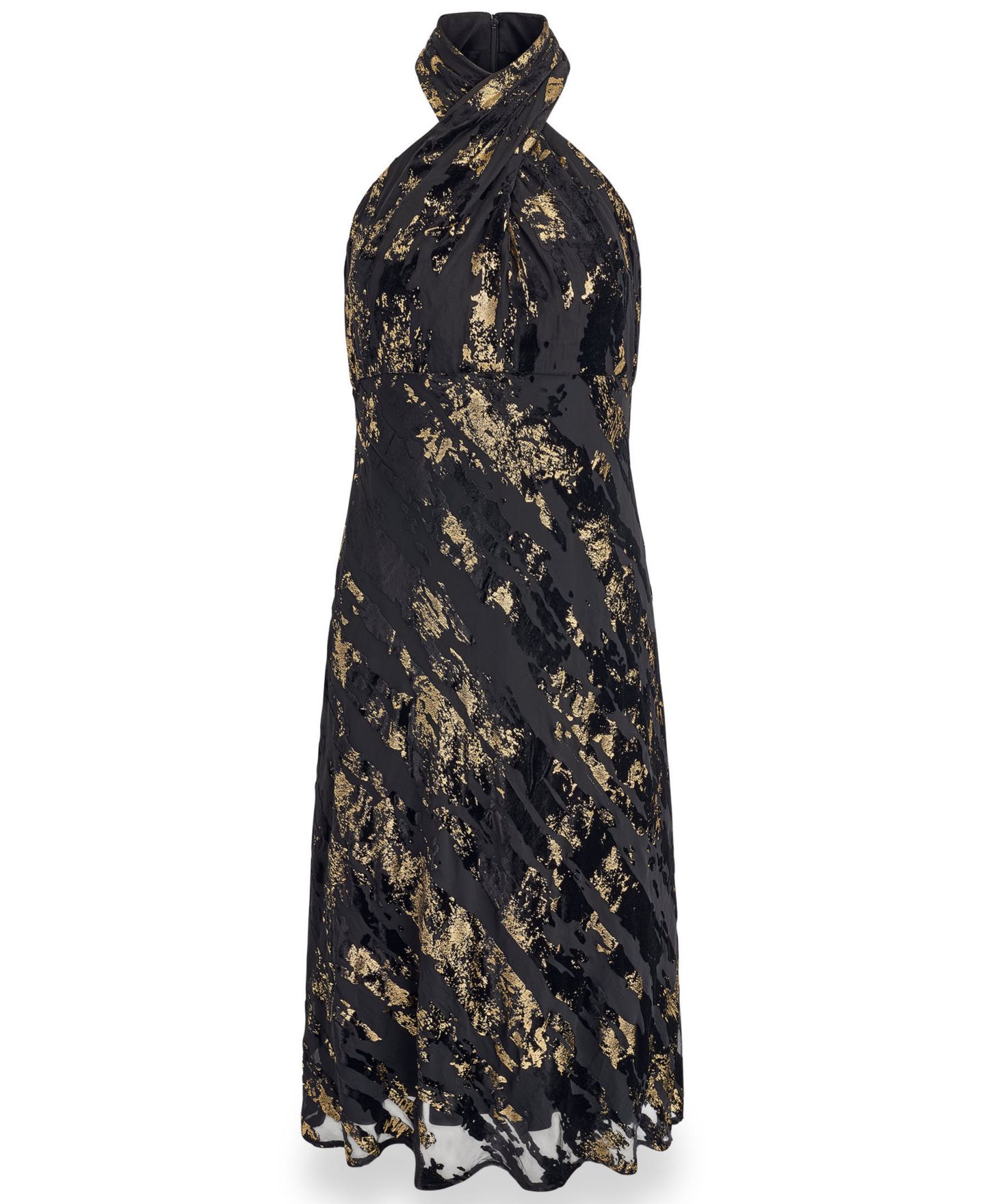 Женское платье Donna Karan New York Halter Velvet-Burnout Midi, цвет: Чёрный / Металлик золотой — фото 5