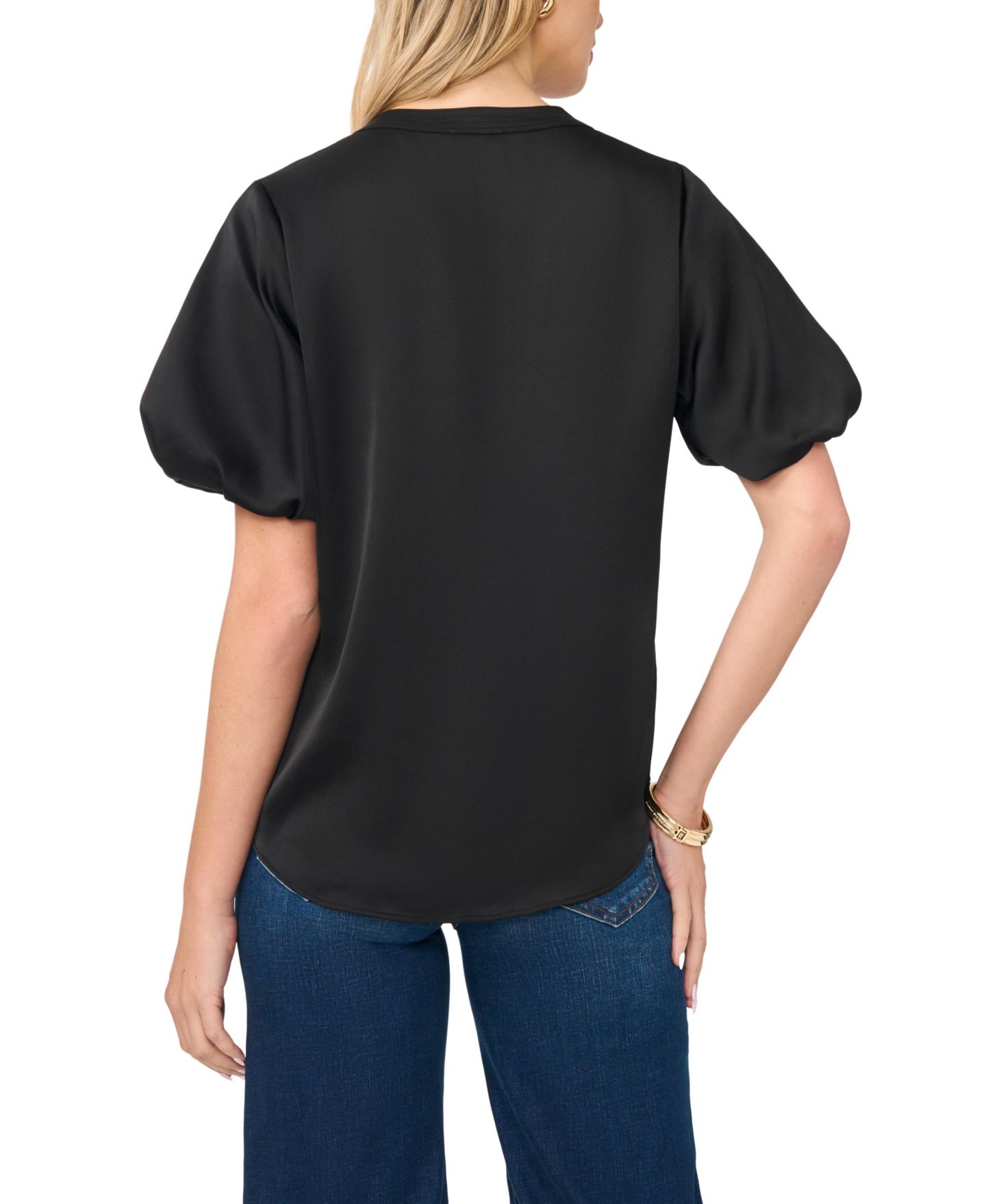 Женский топ Vince Camuto V-Neck Puff-Sleeve, цвет: Насыщенный чёрный — фото 6
