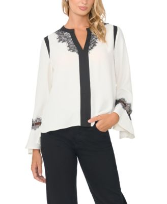 Women's V-Neck Lace-Applique Flutter-Cuff Blouse
