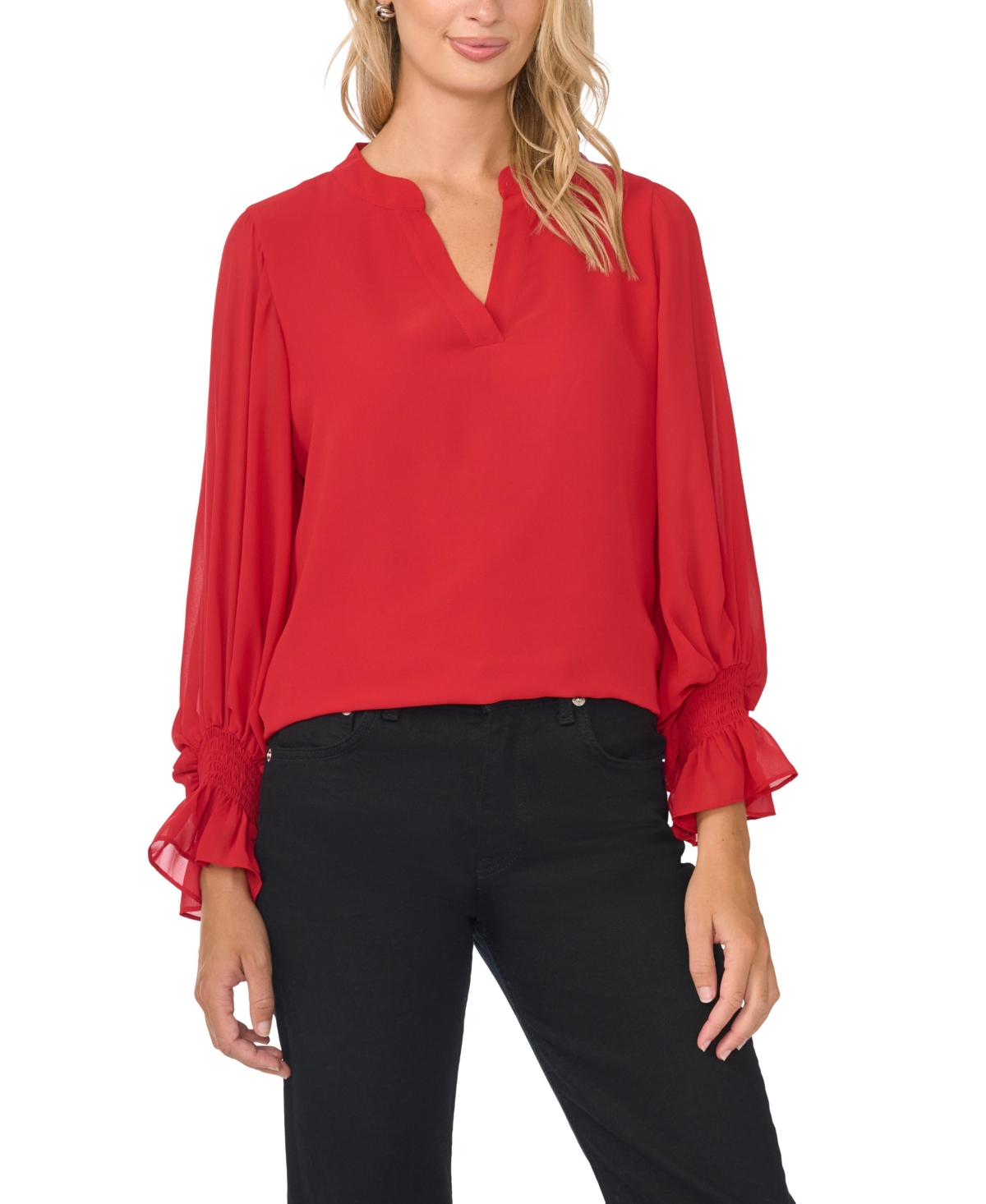 Vince Camuto Women's Split-Neck Long-Sleeve Top - Allure Red