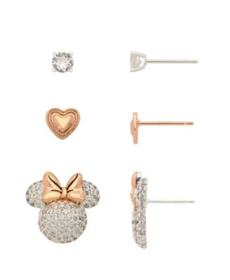 Cubic Zirconia Silver-Tone Heart Stud Earrings, 3-Piece Set
