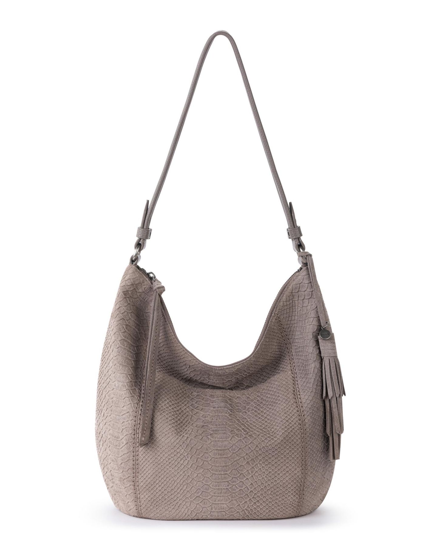 Женская сумка The Sak Sequoia Croco Embossed Suede Medium Hobo, цвет: Серо-бежевый замшевый — фото 1