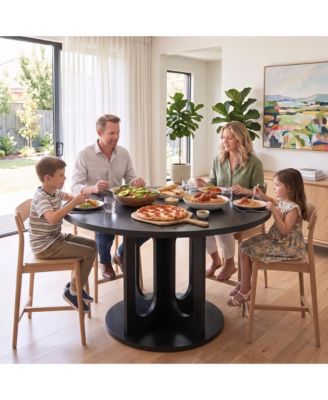 Extendable Dining Table 43 to 59 Inch Round to Oval MDF Pedestal Base Seats 4-8 for Kitchen Living Room