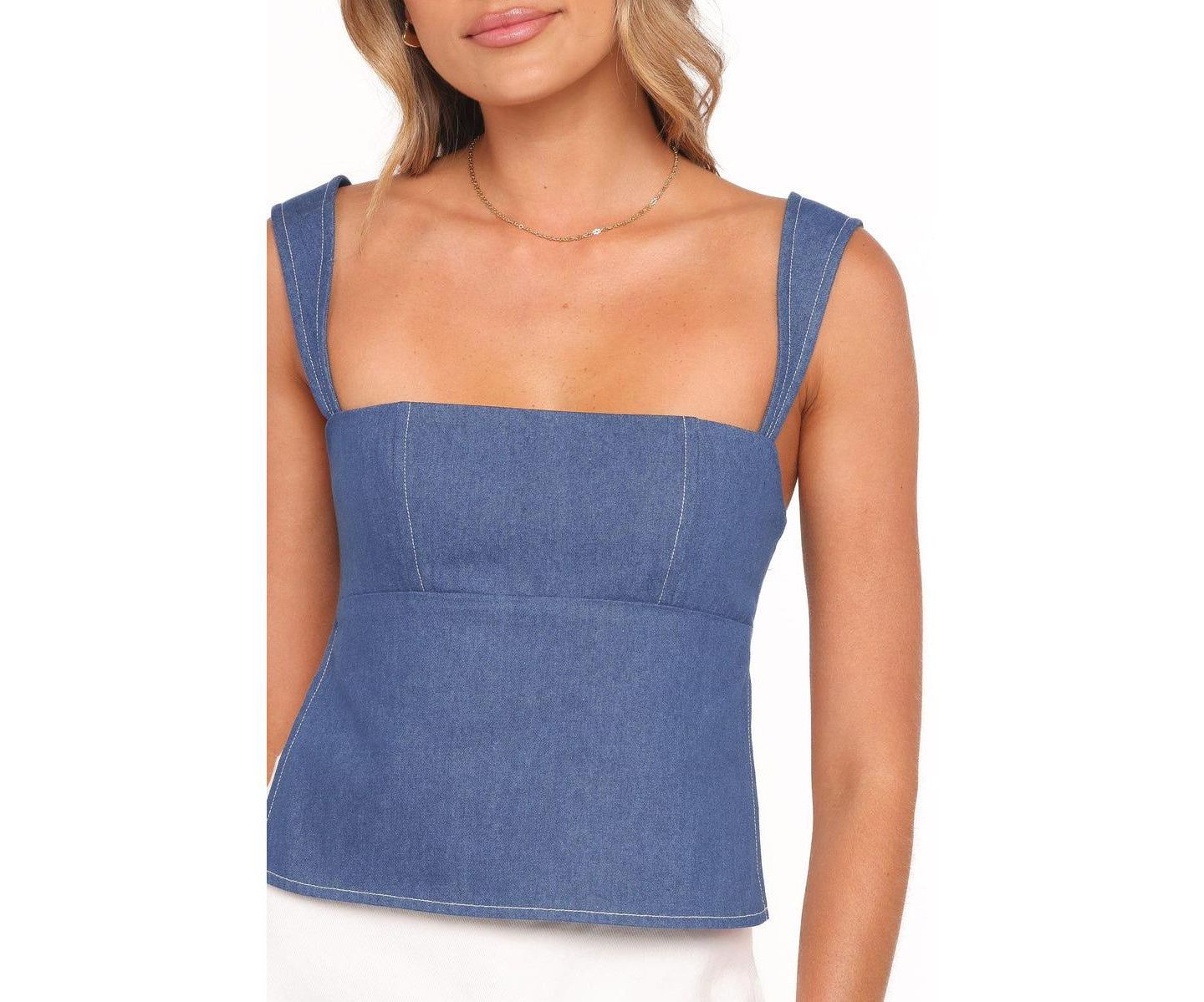Женский топ Petal and Pup Azura Square Neck Denim Fitted, цвет: Джинсовый — фото 2